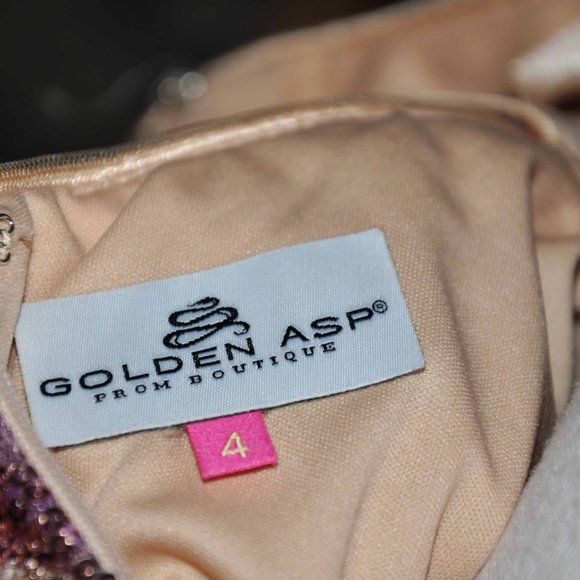 Golden ASP Mini Sequin Covered Gold to Rose Tones Sexy Open Back Evening Gown - Picture 9 of 9